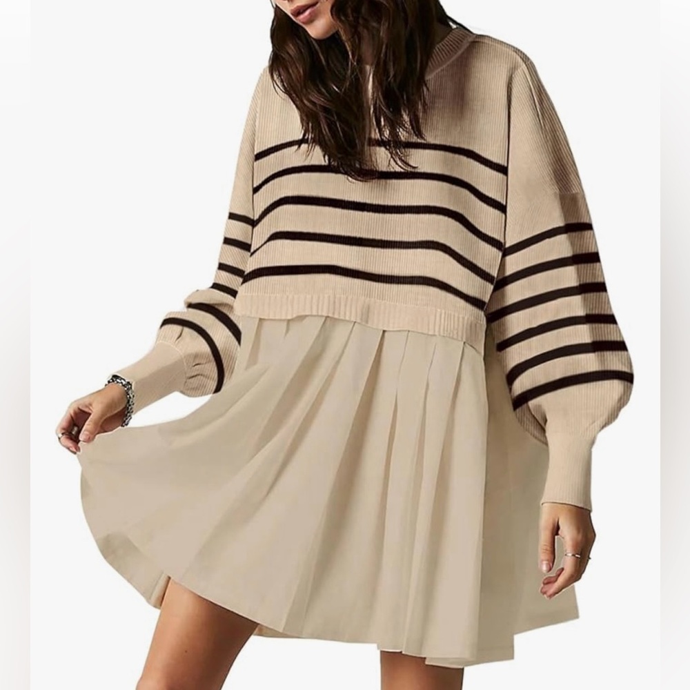 Oversized Sweater Dress beige (striped on top) size large